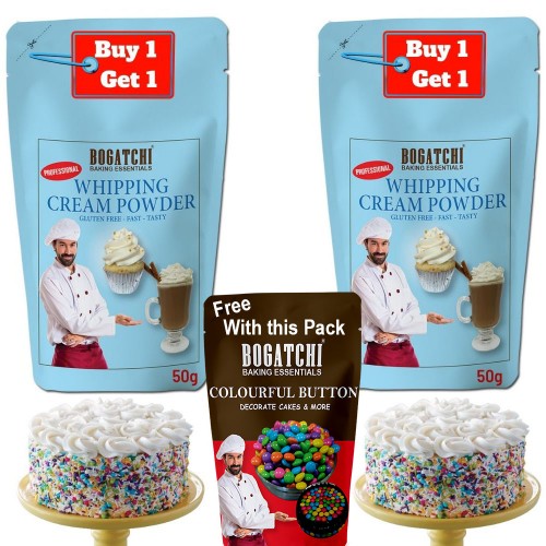 WHIPPING CREAM FOR CAKE - 50G, BUY 1 GET 1 + FREE Colorful Buttons (25G)